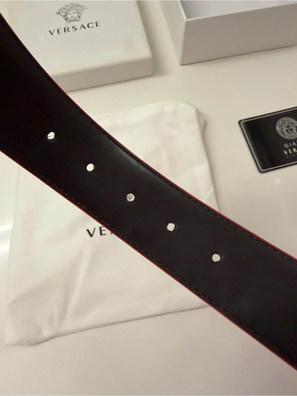 Versace Reversible Medusa Head Belt – Red/Black Leather
